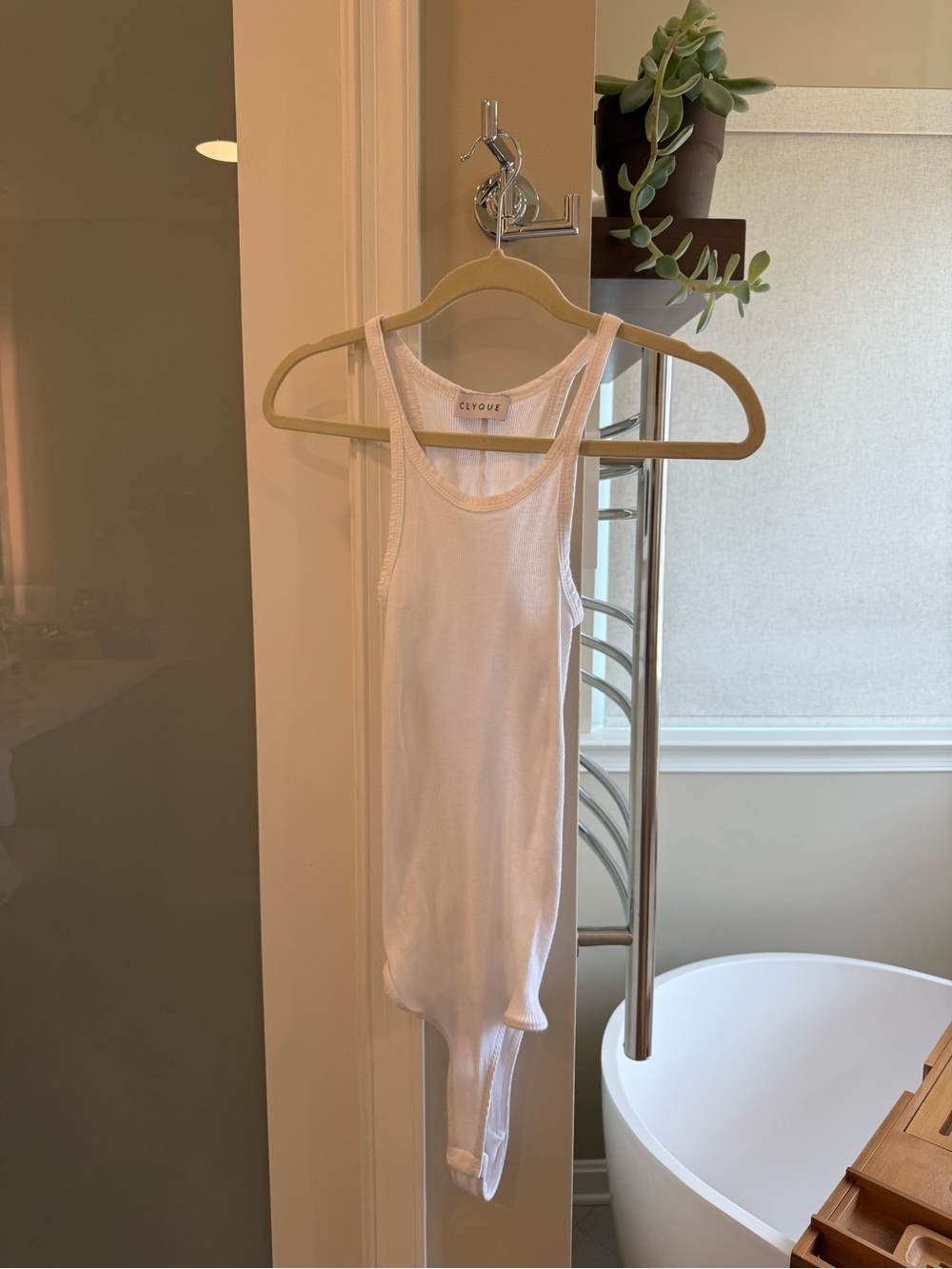 CLYQUE White Ribbed Tank Bodysuit